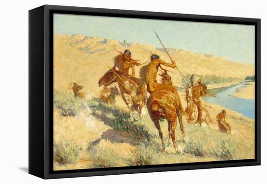 Episode of the Buffalo Gun (The Visitation of the Buffalo Gun: a Buffalo Episode) 1909-Frederic Remington-Framed Stretched Canvas