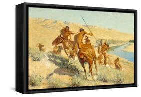 Episode of the Buffalo Gun (The Visitation of the Buffalo Gun: a Buffalo Episode) 1909-Frederic Remington-Framed Stretched Canvas