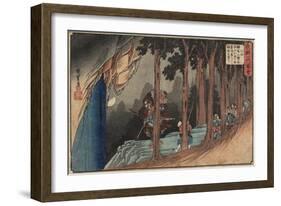 Episode Two: Yoshitsune Getting Sword Lesson from Long-Nosed Goblin, 1835-1836-Utagawa Hiroshige-Framed Giclee Print