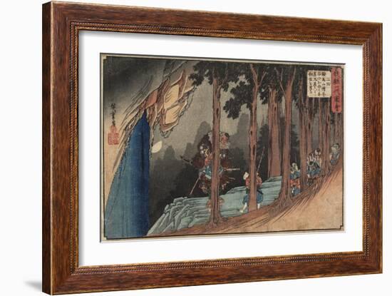 Episode Two: Yoshitsune Getting Sword Lesson from Long-Nosed Goblin, 1835-1836-Utagawa Hiroshige-Framed Giclee Print