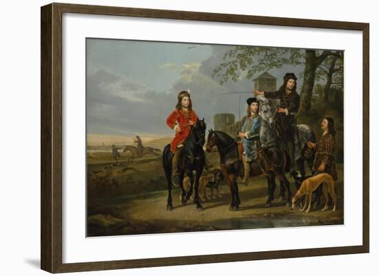 Equestrian Portrait of Cornelis and Michiel Pompe van Meerdervoort with Tutor & Coachman, c.1652-53-Aelbert Cuyp-Framed Giclee Print