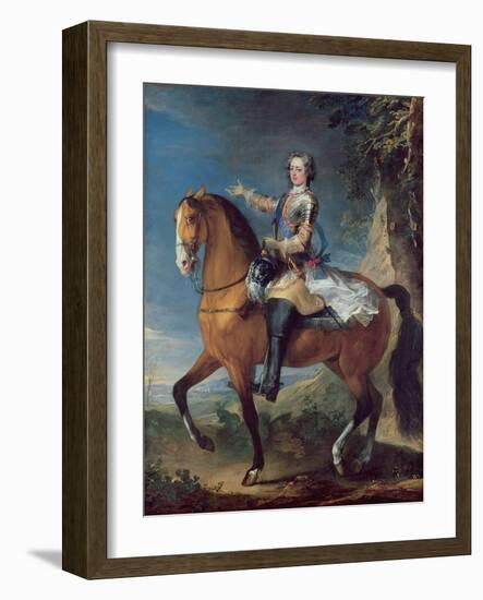 Equestrian Portrait of Louis XV (1710-74) at the Age of Thirteen, 1723-C. Parrocel-Framed Giclee Print