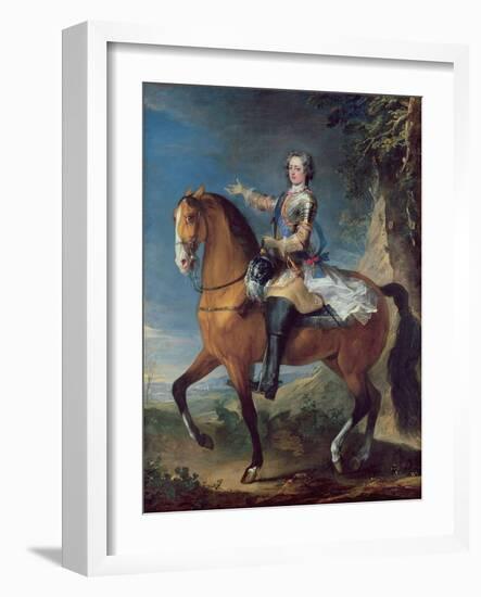 Equestrian Portrait of Louis XV (1710-74) at the Age of Thirteen, 1723-C. Parrocel-Framed Giclee Print