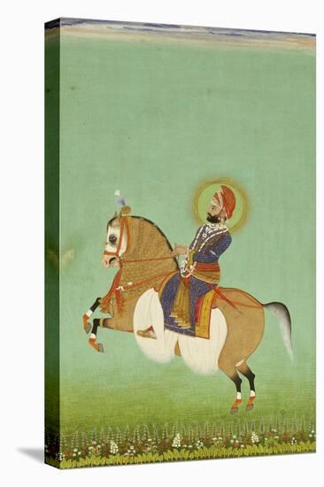 Equestrian Portrait of Maharana Sarup Singh, Signed by Shiva, Mewar, circa 1858-null-Stretched Canvas