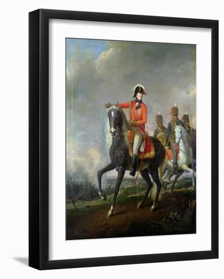 Equestrian Portrait of the Duke of Wellington with British Hussars on a Battlefield, 1814-Nicolas Louis Albert Delerive-Framed Giclee Print