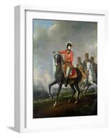 Equestrian Portrait of the Duke of Wellington with British Hussars on a Battlefield, 1814-Nicolas Louis Albert Delerive-Framed Giclee Print