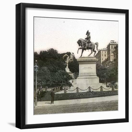 Equestrian Statue of Victor-Emmanuel II (1820-1878), King of Italy, 1886, Genoa (Italy), Circa 1890-Leon, Levy et Fils-Framed Photographic Print