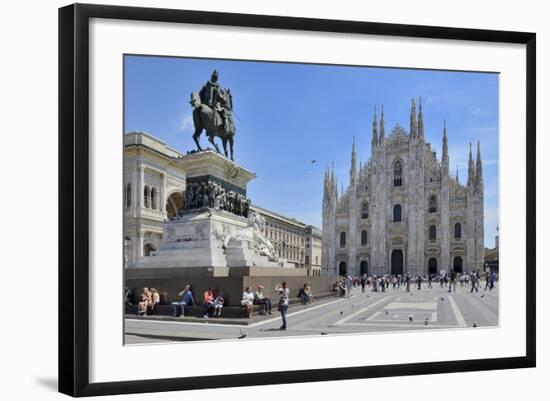 Equestrian Statue of Victor Emmanuel Ii and Milan Cathedral (Duomo), Piazza Del Duomo, Milan-Peter Richardson-Framed Photographic Print