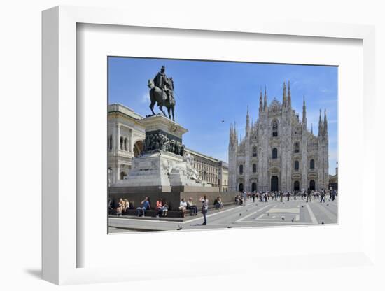 Equestrian Statue of Victor Emmanuel Ii and Milan Cathedral (Duomo), Piazza Del Duomo, Milan-Peter Richardson-Framed Photographic Print