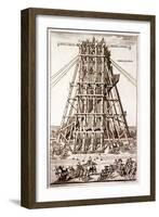 Erecting the Ancient Egyptian Obelisk in St. Peter's Square, Rome, Engraved by Alessandro Specchi-Carlo Fontana-Framed Giclee Print