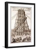 Erecting the Ancient Egyptian Obelisk in St. Peter's Square, Rome, Engraved by Alessandro Specchi-Carlo Fontana-Framed Giclee Print