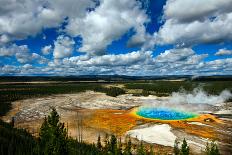 Grand Prismatic Pool at Yellowstone National Park with Blue Sky and Puffy Clouds-eric1513-Framed Photographic Print