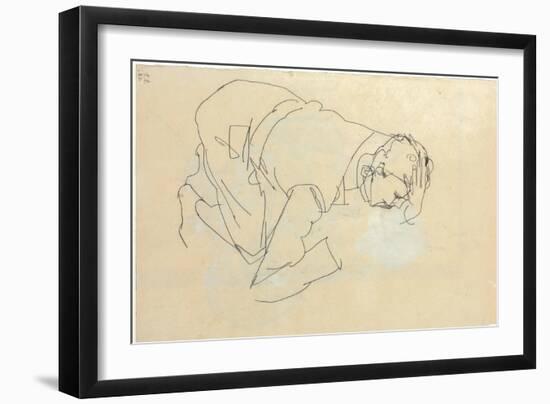 Erich Lederer in Profile, Hand to Head, 1912-Egon Schiele-Framed Giclee Print