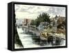 Erie Canal Barge Towed Through Schenectady, New York, 1800s-null-Framed Stretched Canvas