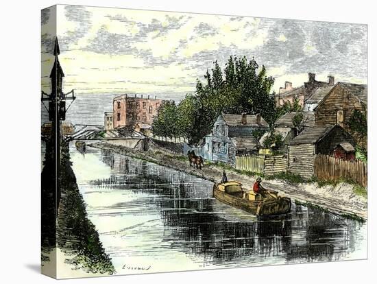 Erie Canal Barge Towed Through Schenectady, New York, 1800s-null-Stretched Canvas