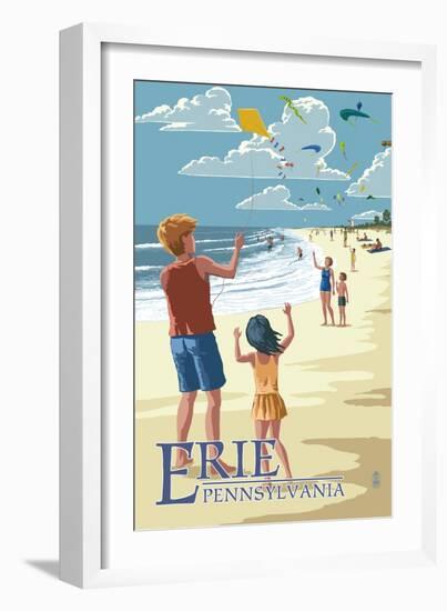 Erie, Pennsylvania - Kite Flyers-Lantern Press-Framed Art Print