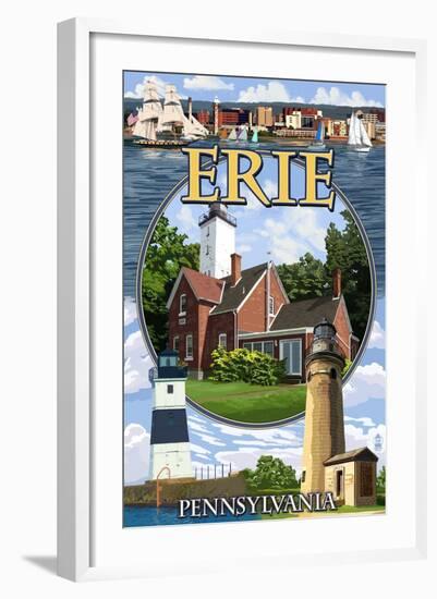 Erie, Pennsylvania - Montage Scenes-Lantern Press-Framed Art Print