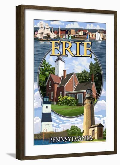 Erie, Pennsylvania - Montage Scenes-Lantern Press-Framed Art Print