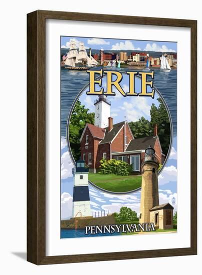 Erie, Pennsylvania - Montage Scenes-Lantern Press-Framed Art Print
