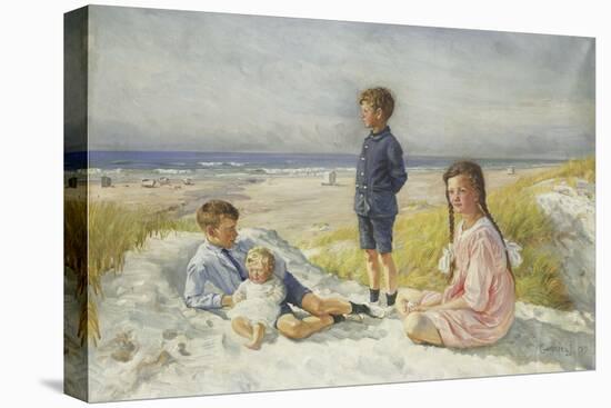 Erik, Else, Ove and Birthe Schultz on a Beach, 1919-Gabriel Oluf Jensen-Stretched Canvas