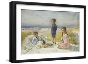 Erik, Else, Ove and Birthe Schultz on a Beach, 1919-Gabriel Oluf Jensen-Framed Giclee Print