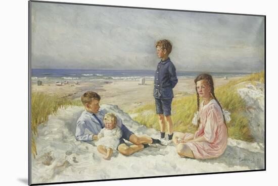 Erik, Else, Ove and Birthe Schultz on a Beach, 1919-Gabriel Oluf Jensen-Mounted Giclee Print