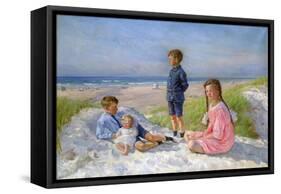 Erik, Else, Ove and Birthe Schultz on the Beach, 1919-Gabriel Jensen-Framed Stretched Canvas