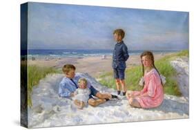 Erik, Else, Ove and Birthe Schultz on the Beach, 1919-Gabriel Jensen-Stretched Canvas