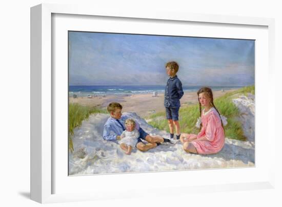 Erik, Else, Ove and Birthe Schultz on the Beach, 1919-Gabriel Jensen-Framed Giclee Print