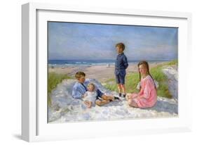 Erik, Else, Ove and Birthe Schultz on the Beach, 1919-Gabriel Jensen-Framed Giclee Print