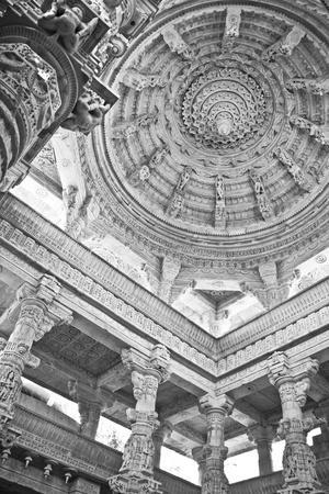 Ornate Marble Columns Of The Famous Jain Temple Ranakpur Located In Rural Rajasthan, India