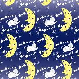 Cute Childish Seamless Pattern with Mouse and Moon on Blue Background,Vector Illustration-Erika Mihaljev-Framed Stretched Canvas