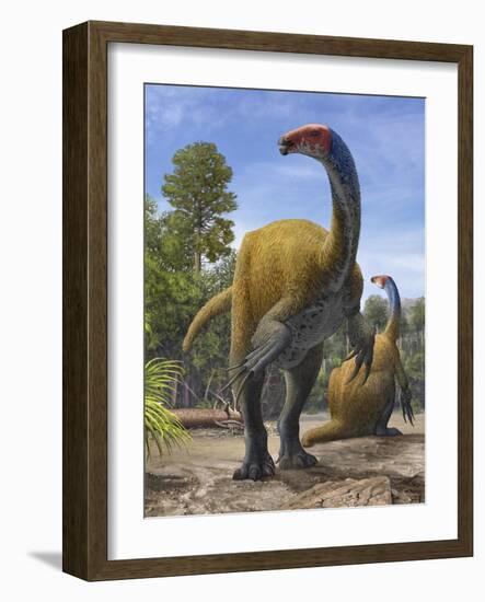 Erlikosaurus Andrewsi Dinosaurs in a Prehistoric Environment-null-Framed Art Print