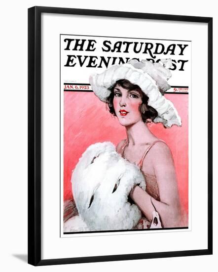"Ermine Muff," Saturday Evening Post Cover, January 6, 1923-Ellen Pyle-Framed Giclee Print
