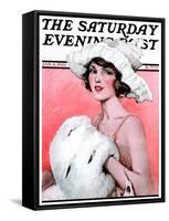 "Ermine Muff," Saturday Evening Post Cover, January 6, 1923-Ellen Pyle-Framed Stretched Canvas