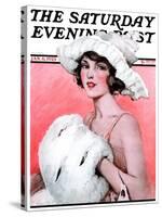 "Ermine Muff," Saturday Evening Post Cover, January 6, 1923-Ellen Pyle-Stretched Canvas