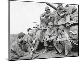 Ernie Pyle, Famous War Correspondent, and a U.S. Tank Crew at the Anzio Beachhead, Italy-null-Mounted Photo