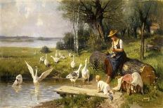 Woman and Geese-Ernst Meissner-Stretched Canvas