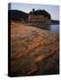 Eroded limestone and Tower Rock, Mississippi River, Perry County, Missouri, USA-Charles Gurche-Stretched Canvas