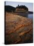 Eroded limestone and Tower Rock, Mississippi River, Perry County, Missouri, USA-Charles Gurche-Stretched Canvas