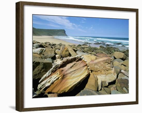 Eroded Sandstone Boulders at Garie Beach in Royal National Park, New South Wales, Australia-Robert Francis-Framed Photographic Print