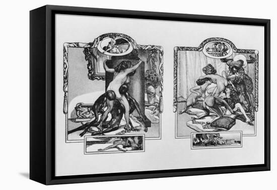 Erotic Vignettes, Illustration to 'Genre Pictures of our Time', Text by Crebillon the Younger-Franz Von Bayros-Framed Stretched Canvas