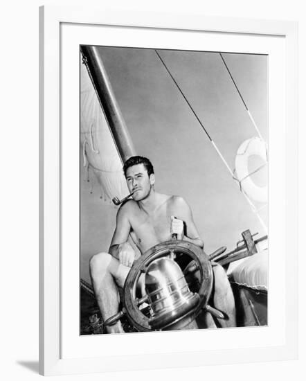 Errol Flynn Relaxing on His Yacht, October 20, 1937-null-Framed Photo