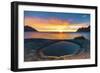 Ersfjord and Steinfjord fjords lit by midnight sun from rock formation at Tungeneset viewpoint-Roberto Moiola-Framed Photographic Print