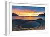 Ersfjord and Steinfjord fjords lit by midnight sun from rock formation at Tungeneset viewpoint-Roberto Moiola-Framed Photographic Print