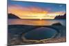 Ersfjord and Steinfjord fjords lit by midnight sun from rock formation at Tungeneset viewpoint-Roberto Moiola-Mounted Photographic Print