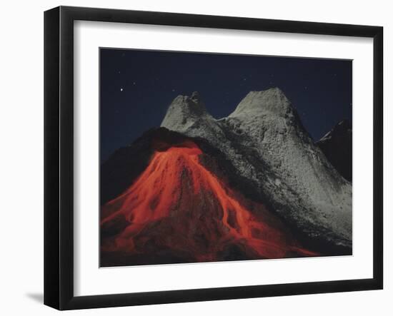 Eruption of Natrocarbonatite Lava Flows from Hornito at Ol Doinyo Lengai Volcano, Tanzania, Africa-Stocktrek Images-Framed Photographic Print