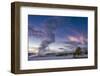 Eruption of Old Faithful Geyser after Sunset. Yellowstone National Park, Wyoming.-Tom Norring-Framed Photographic Print