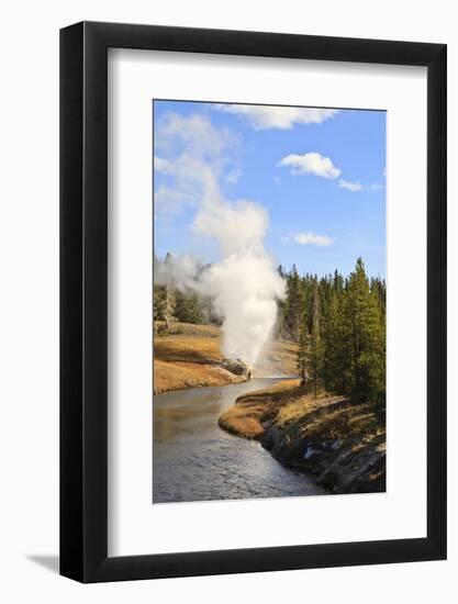 Eruption of Riverside Geyser Seen from Firehole River Bridge-Eleanor Scriven-Framed Photographic Print