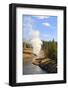 Eruption of Riverside Geyser Seen from Firehole River Bridge-Eleanor Scriven-Framed Photographic Print